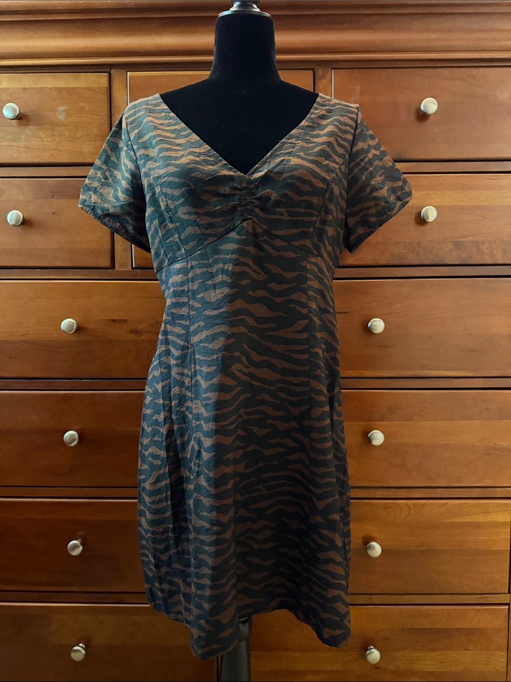 Madewell Brown and Black Tiger Print Short Sleeve Dress